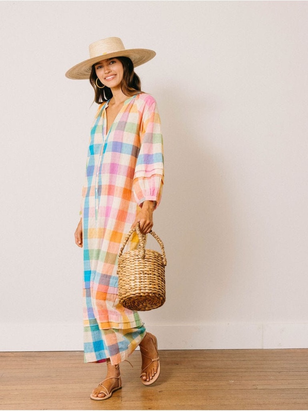NWT Sunshine Tienda Rainbow Plaid Cleo Maxi Dress - size small - Picture 2 of 4